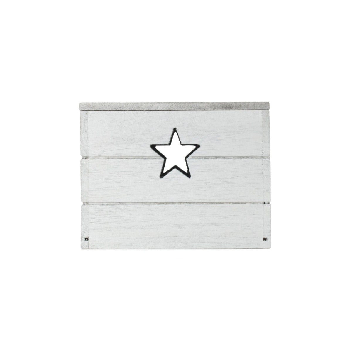 Small Vintage White Wash Star Cut-Out Box with Lid