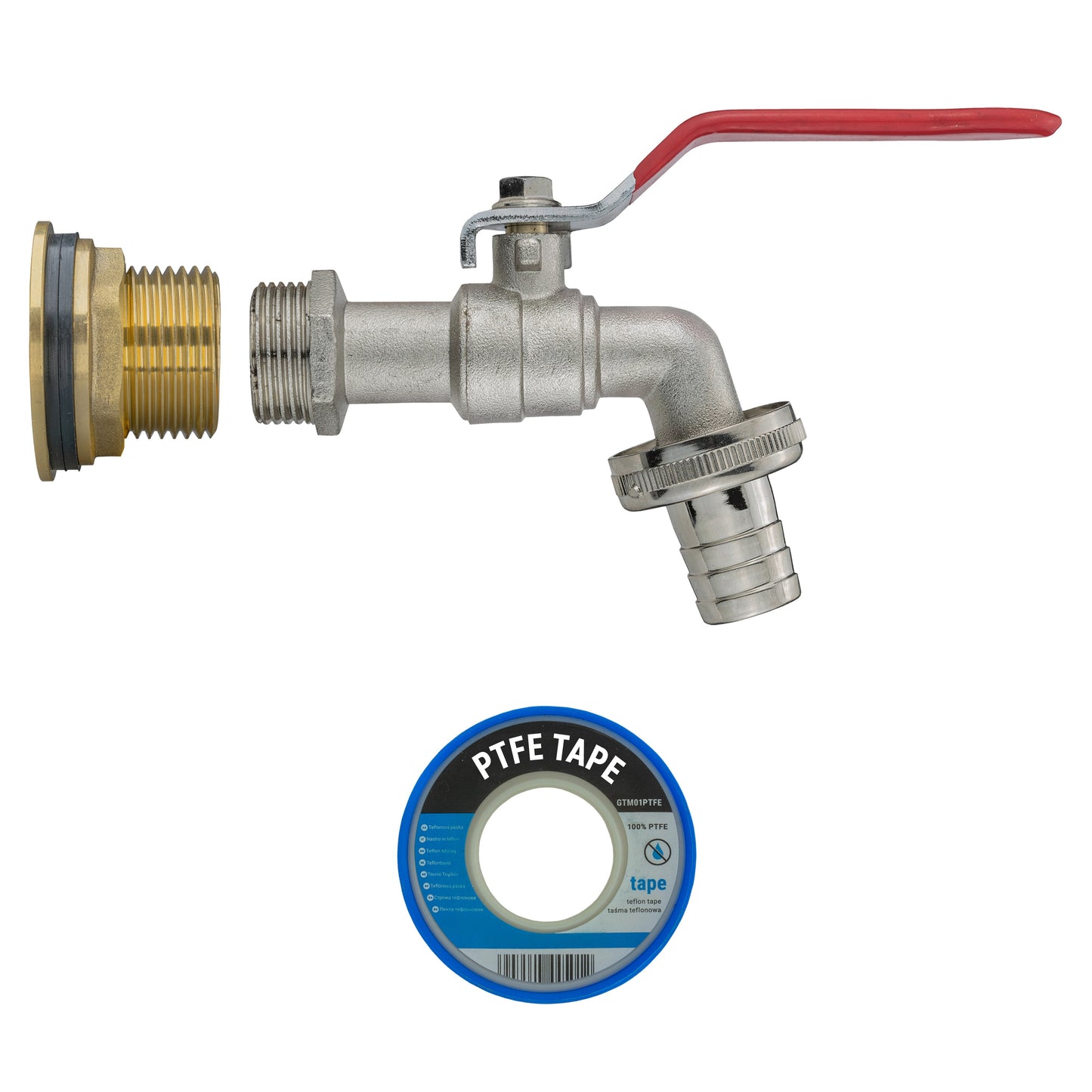 Water Butt Brass Kit 3/4" with Barbed Lever Tap and Drill Bit