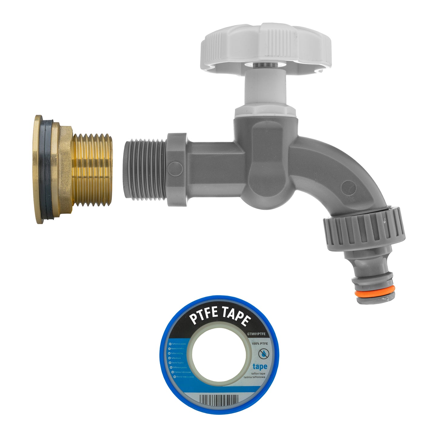 Water Butt Brass Kit 3/4" with Grey Dial Tap and Drill Bit