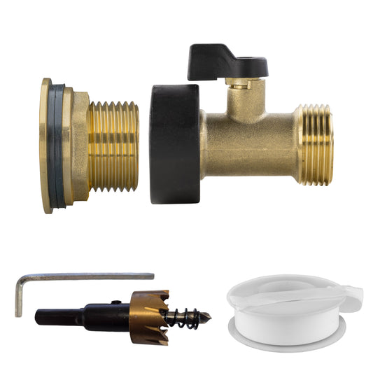 Water Butt Brass Kit 3/4" with Brass Valve and Drill Bit