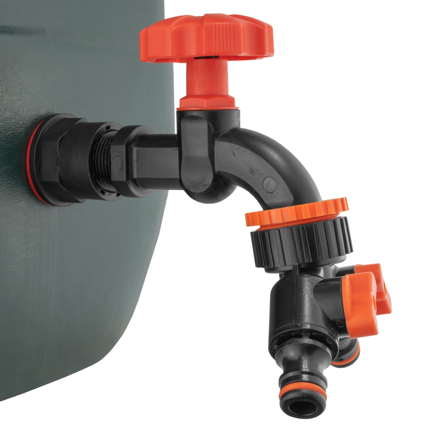Water Butt Kit 1/2" with Black Dial Tap + Two-Way Splitter and Drill Bit