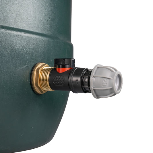 Water Butt Brass Kit 1" with In-Line Valve + 20mm MDPE