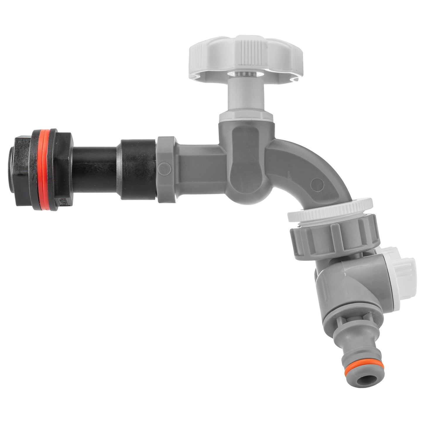 Water Butt Extension Kit 1/2" with Grey Dial Tap + Two-Way Splitter and Drill Bit