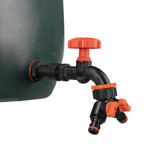 Water Butt Extension Kit 3/4" with Black Dial Tap + Two-Way Splitter