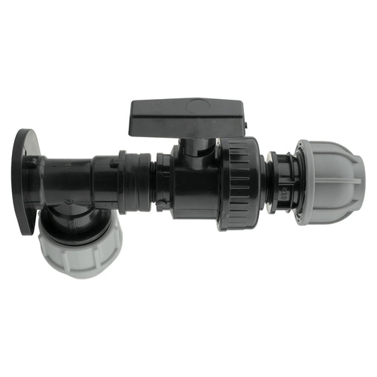 Wall Flange Kit 32mm MDPE + Large Plastic Valve & 32mm MDPE Straight