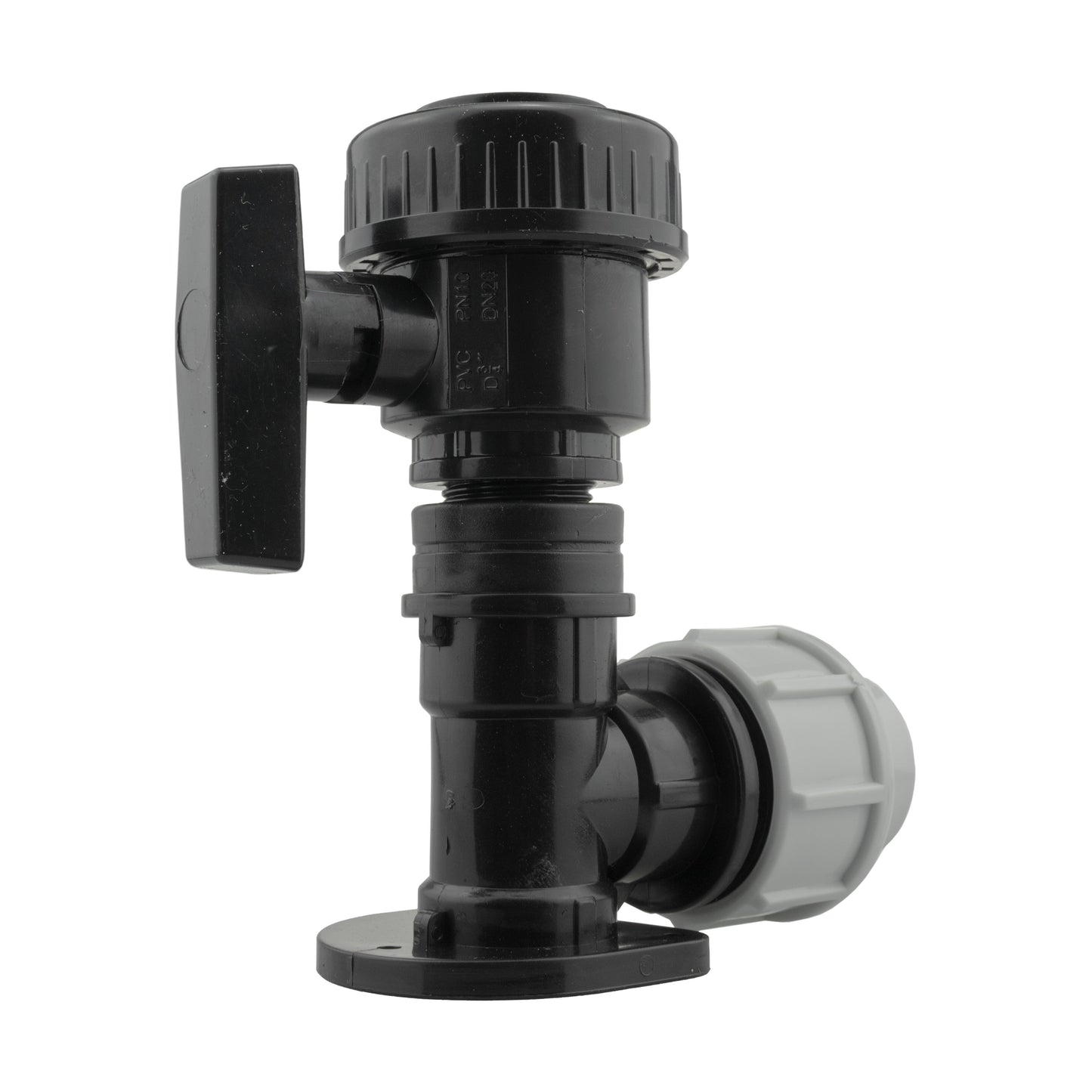 Wall Flange Kit 32mm MDPE + Large Plastic Valve 3/4" BSP