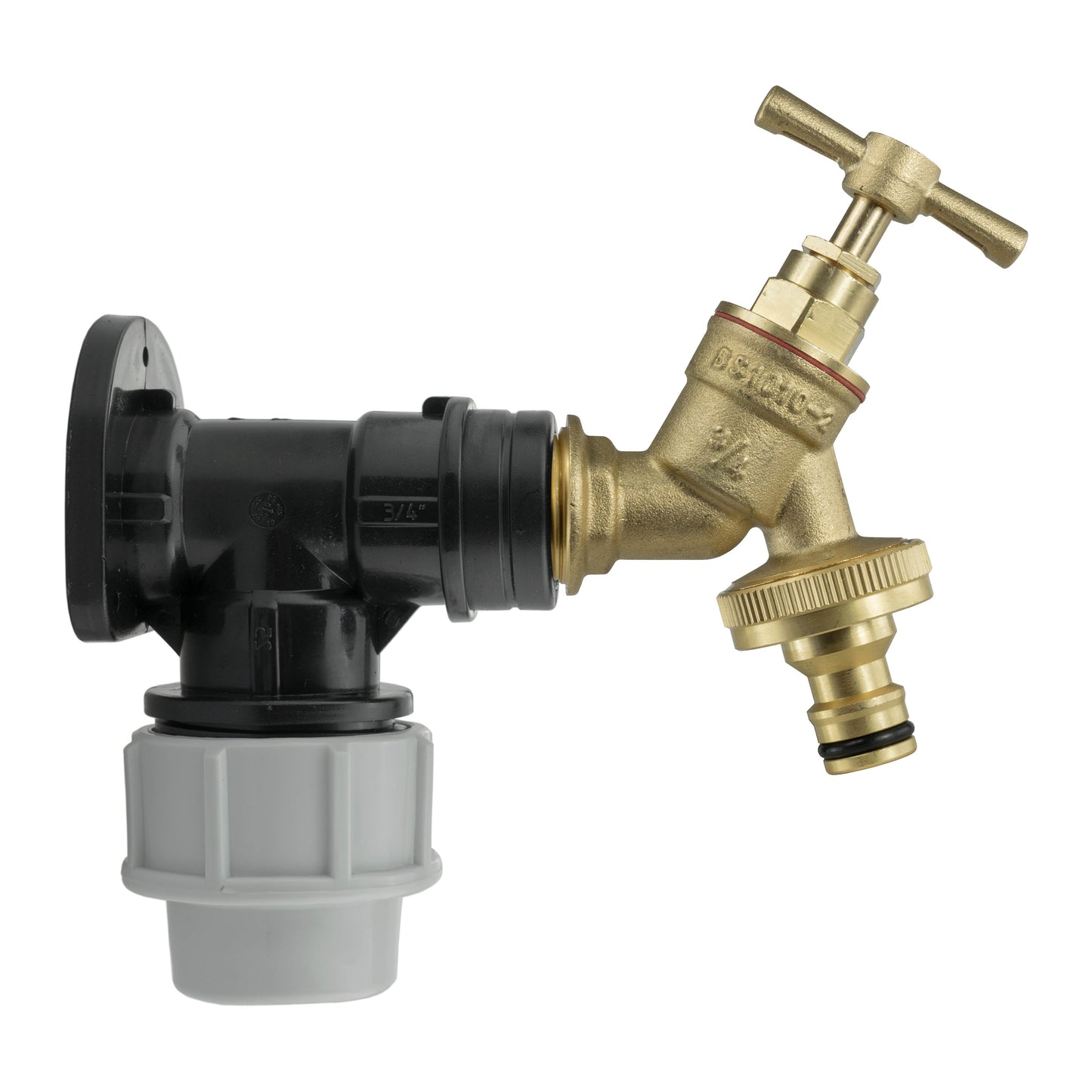 Wall Flange Kit 32mm MDPE - Brass Garden Tap Snap-On Male