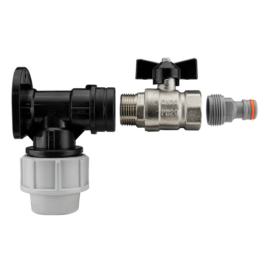 Wall Flange Kit 32mm MDPE + Bib Valve + Click Lock Male WL