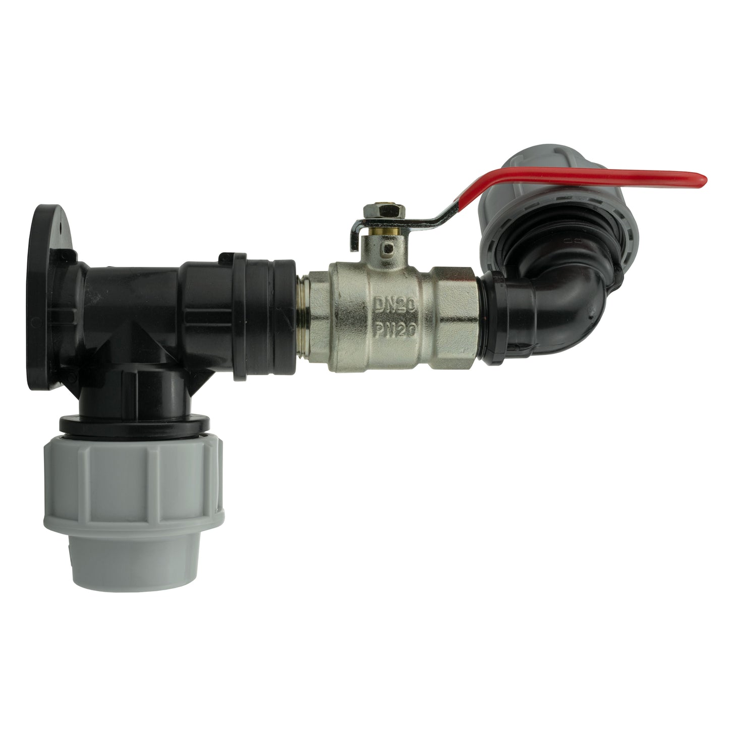 Wall Flange Kit 32mm MDPE + Lever Valve + 25mm MDPE Elbow