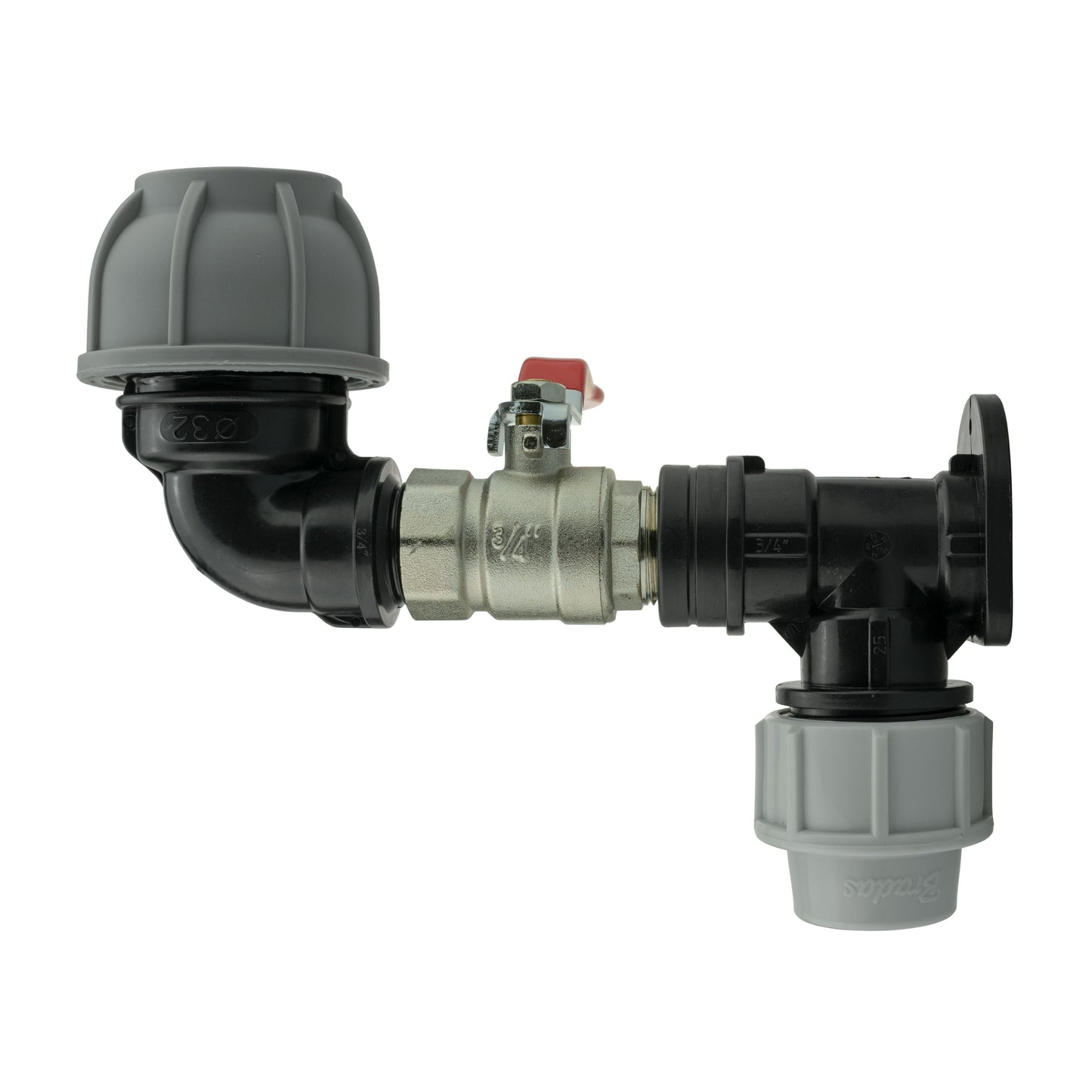Wall Flange Kit 32mm MDPE + Lever Valve + 32mm MDPE Elbow