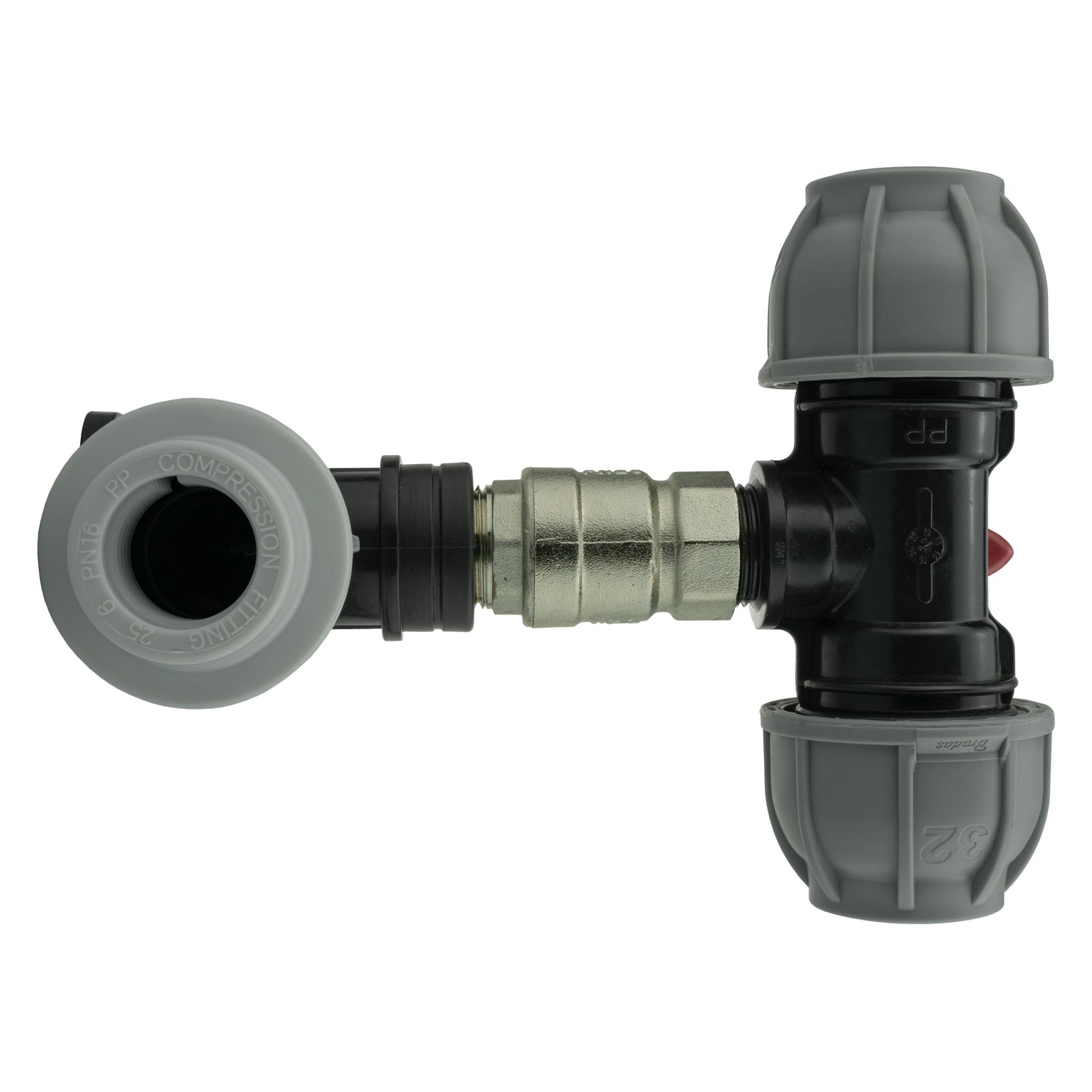 Wall Flange Kit 32mm MDPE + Lever Valve + 32mm MDPE Tee
