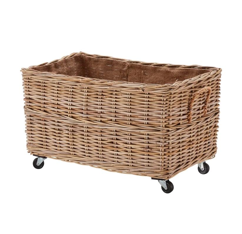 Wovenhill Kubu Rattan Rectangular Log Basket with Wheels
