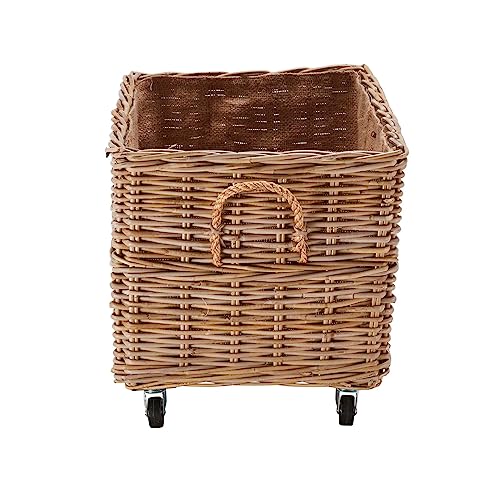 Wovenhill Kubu Rattan Rectangular Log Basket with Wheels