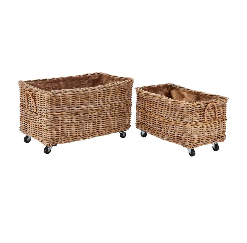 Wovenhill Kubu Rattan Rectangular Log Basket with Wheels