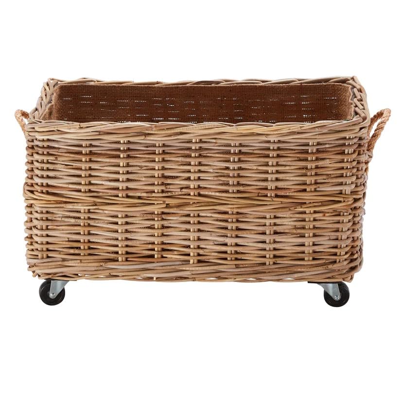 Wovenhill Kubu Rattan Rectangular Log Basket with Wheels