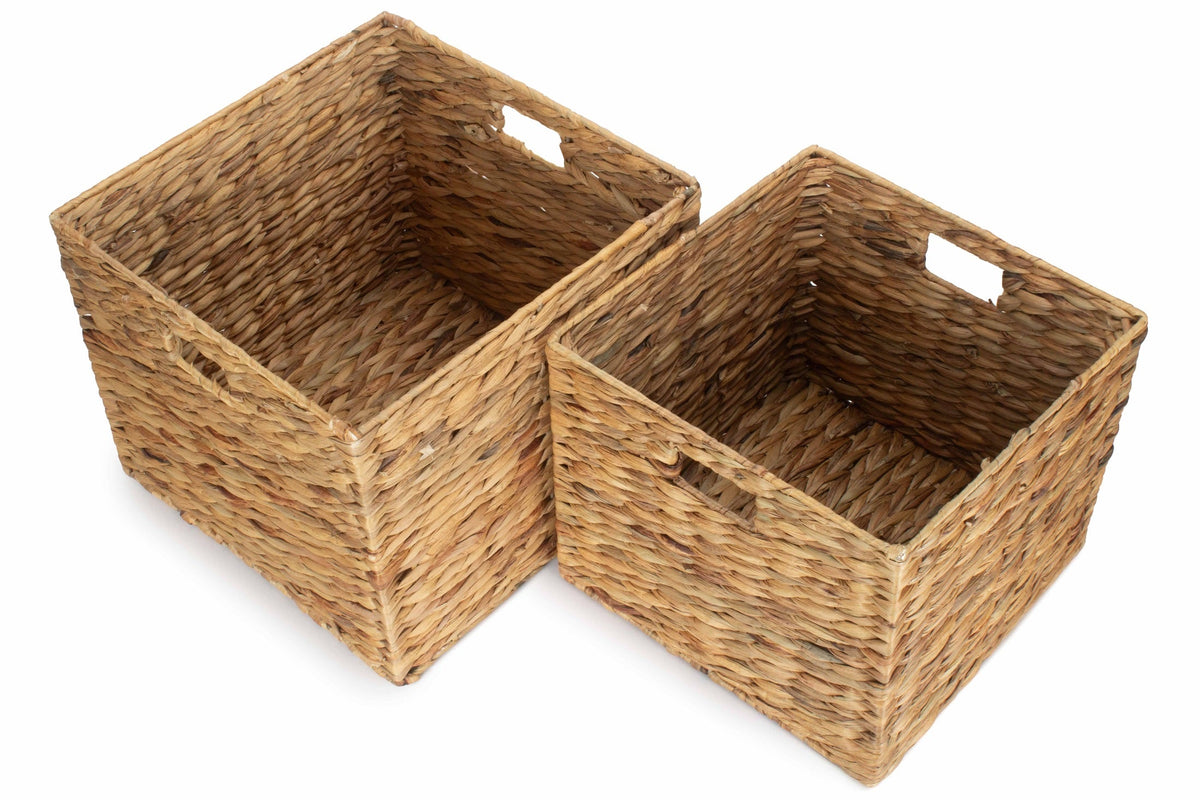 Set of 2 Square Water Hyacinth Storage Baskets