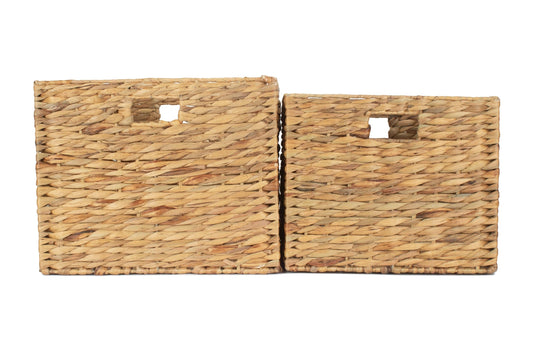 Set of 2 Square Water Hyacinth Storage Baskets