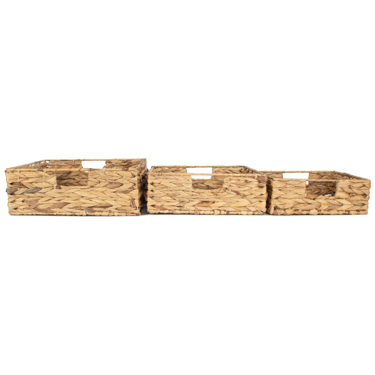 Set of 3 Shallow Rectangular Water Hyacinth Storage Tray Baskets