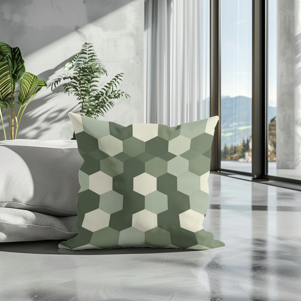 Olive Celadon Hexagon Cotton Cushion