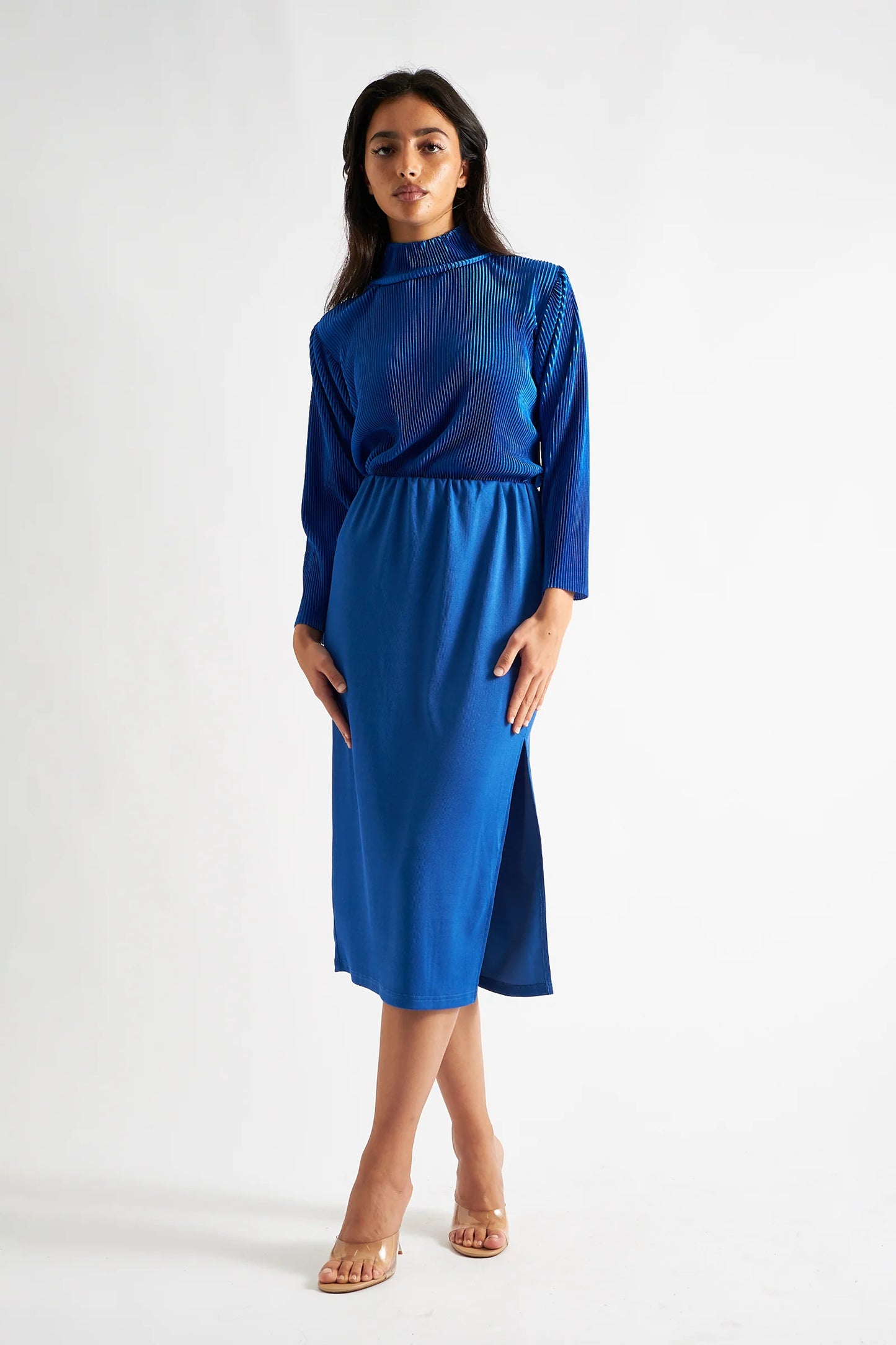 Wilson Fine Rib Midi Pencil Skirt - Blue