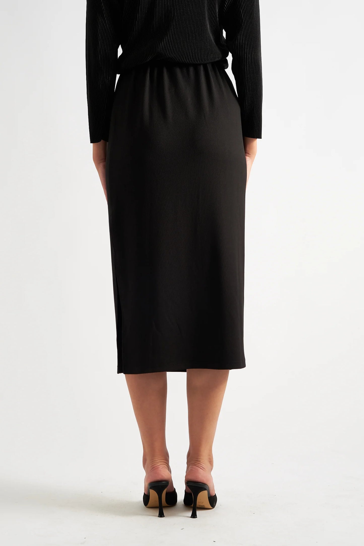 Wilson Black Fine Rib Midi Pencil Skirt