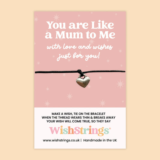 WishStrings Wish Bracelet – You are Like a Mum to Me | Thoughtful Gift for Mother Figures | Handmade Keepsake with Heart Charm