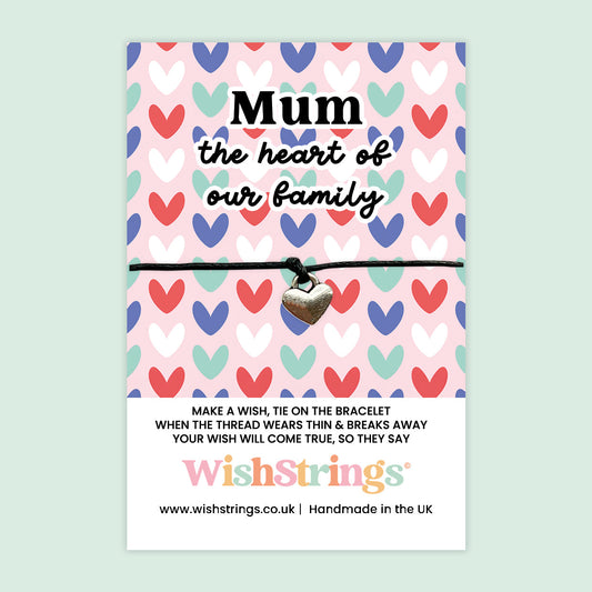 WishStrings ‘Mum – The Heart of Our Family’ Wish Bracelet | Thoughtful Keepsake Gift for Mum | Handmade Token of Love | Ideal for Mother’s Day or Birthday