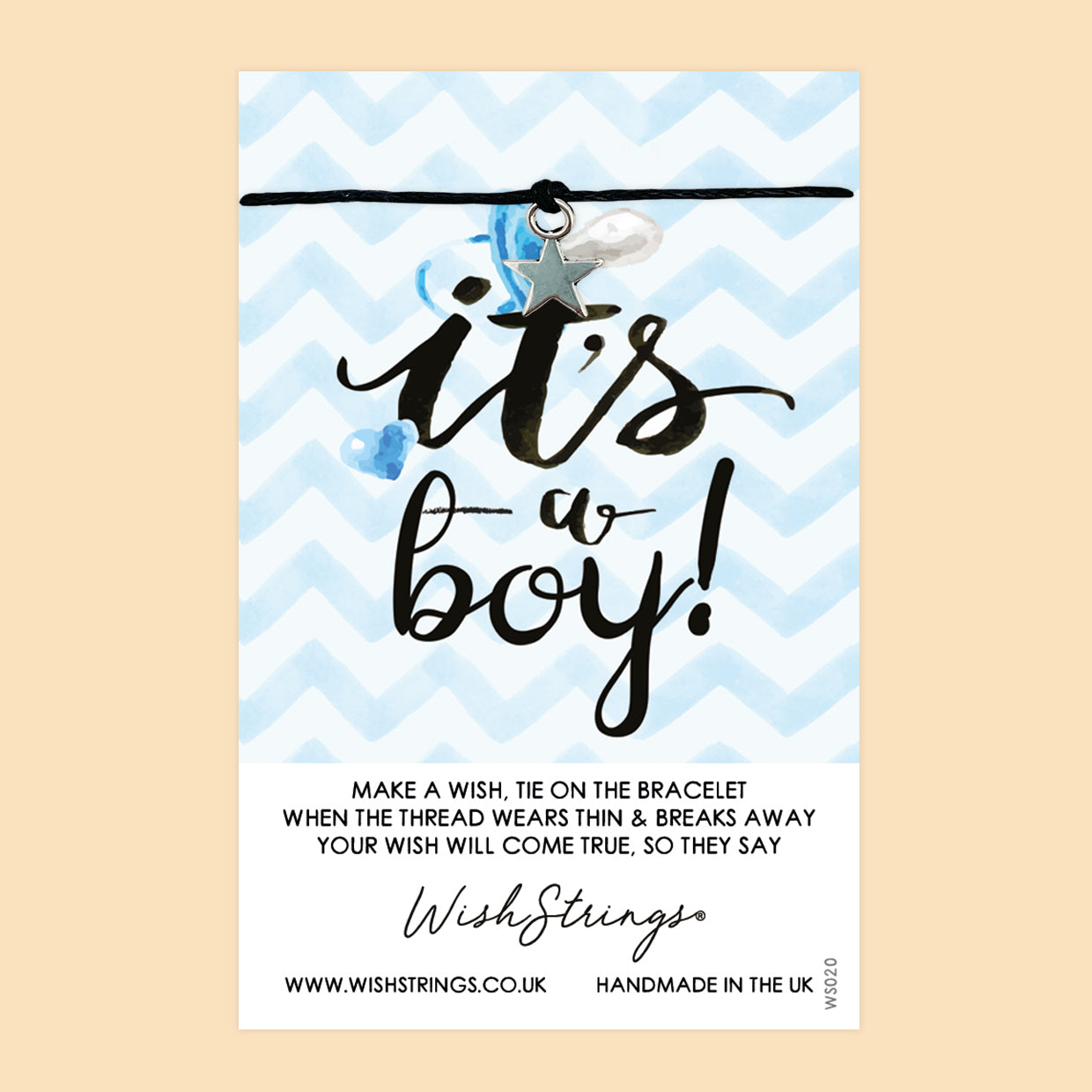 It's a Boy Bracelet – Handmade Waxed Cotton | Baby Shower Favor Card Gift