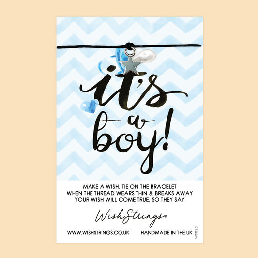 It's a Boy Bracelet – Handmade Waxed Cotton | Baby Shower Favor Card Gift