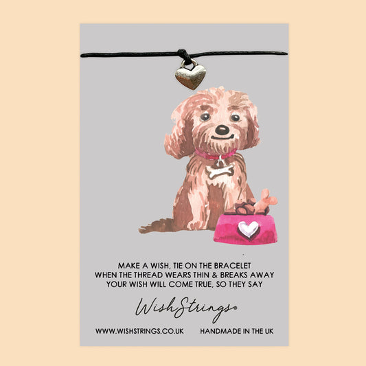 Cavapoo Wish Bracelet – Adjustable Waxed Cord Puppy Lover Gift | Gift Card Included