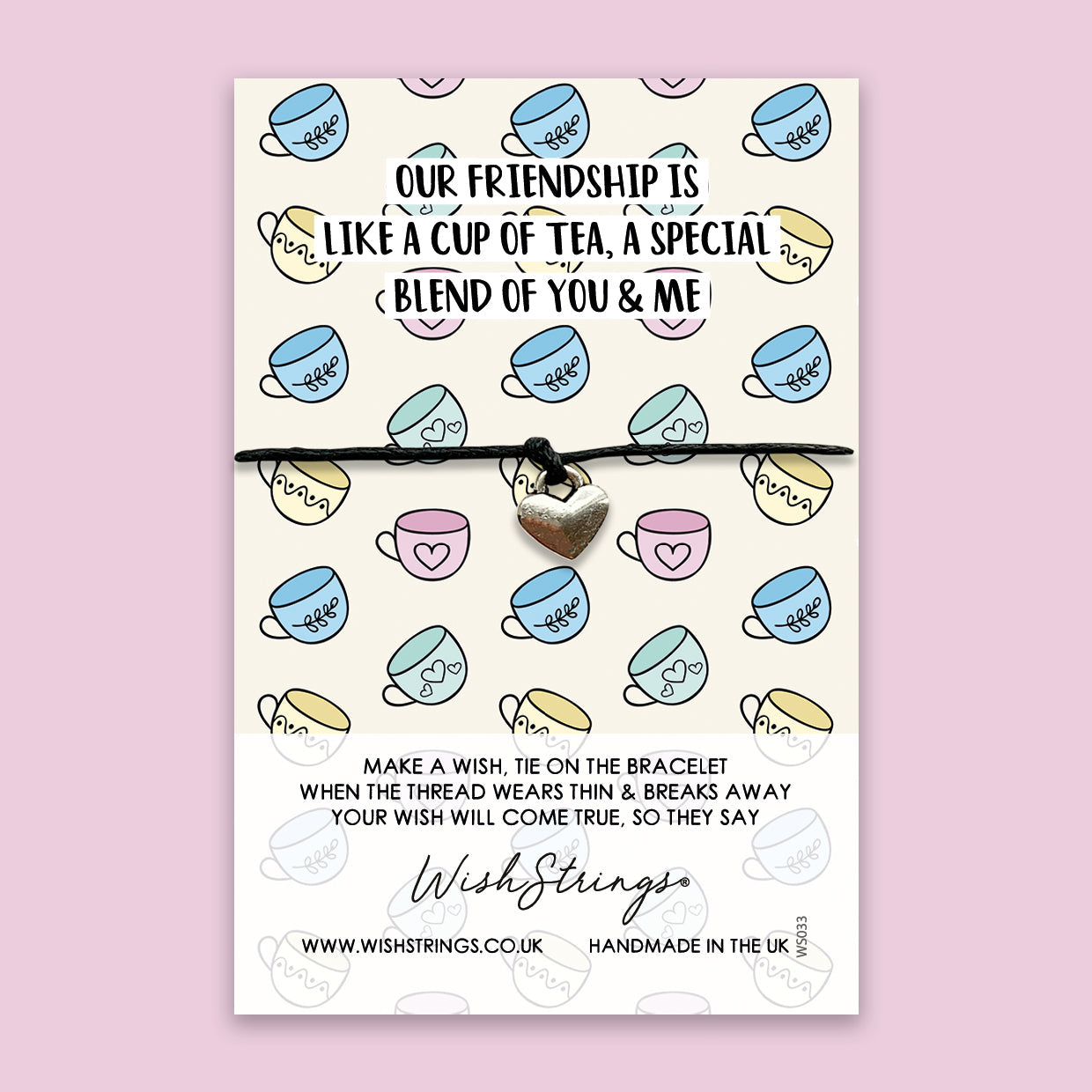 Friendship Quote Bracelet – Handmade Waxed Cotton Adjustable Gift Card Included