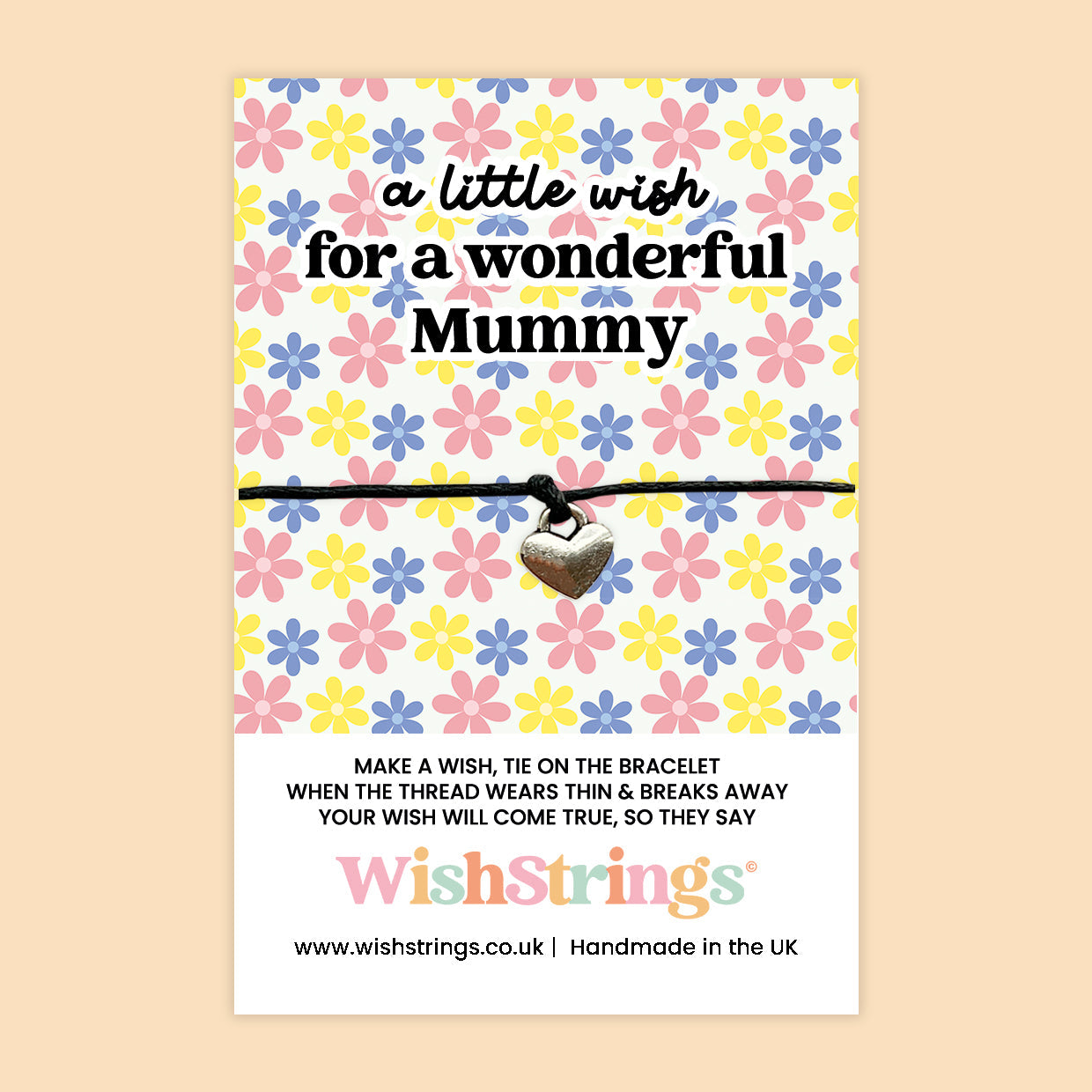 WishStrings ‘A Little Wish for a Wonderful Mummy’ Wish Bracelet | Heartfelt Mother’s Day or Birthday Gift | Handmade Keepsake Token | Sweet Present from Child