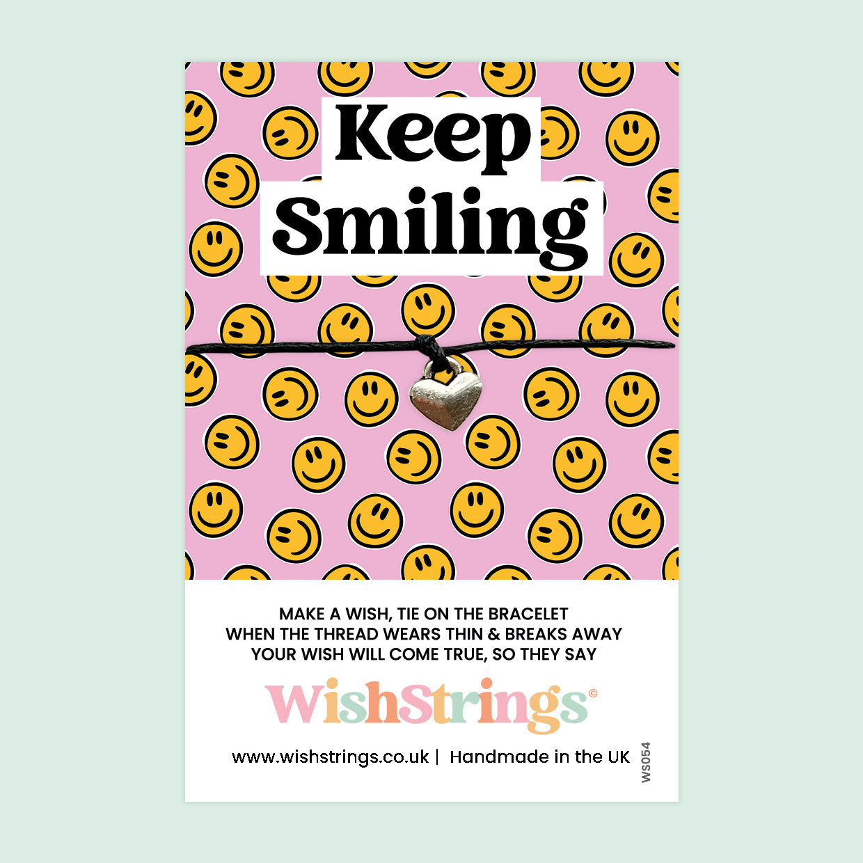 Keep Smiling Bracelet – Handmade Wax Cord With Smiley Face Card | Positivity Gift