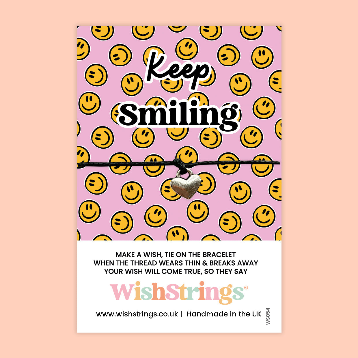 Keep Smiling Bracelet – Handmade Wax Cord With Smiley Face Card | Positivity Gift