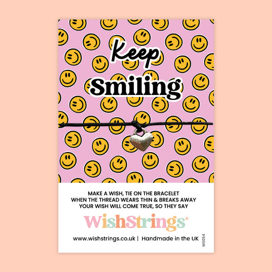 Keep Smiling Bracelet – Handmade Wax Cord With Smiley Face Card | Positivity Gift