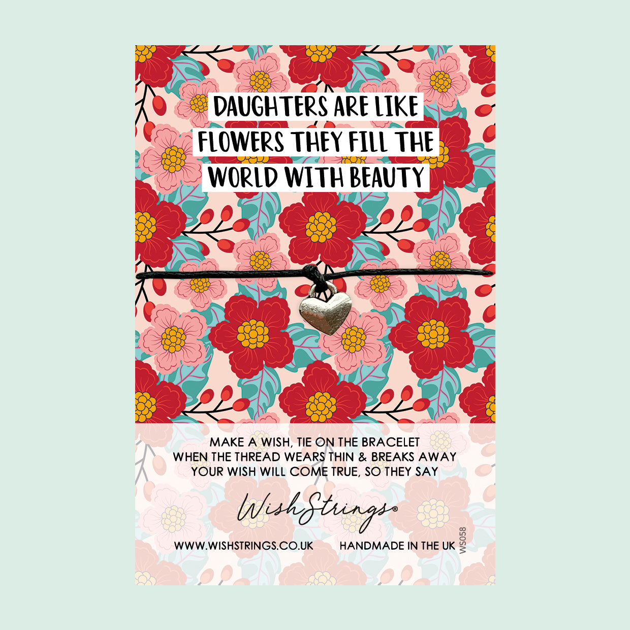 Wish Bracelet Daughter – Floral Pattern Bracelet | Heartfelt Gift Mum | Uplifting Quote Card