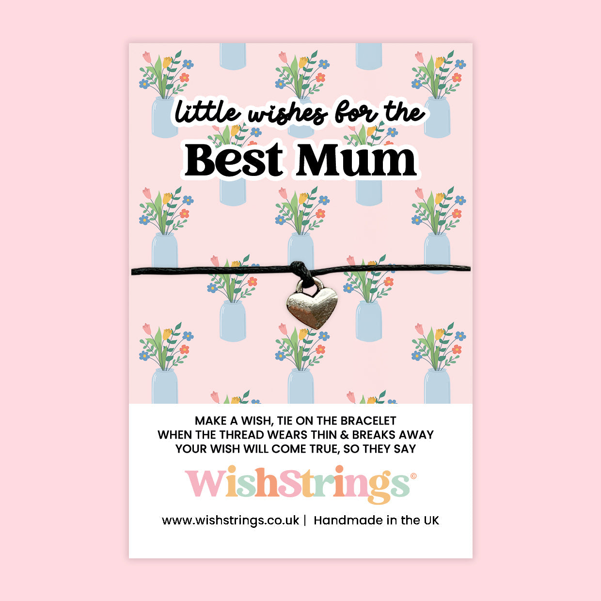 WishStrings ‘Little Wishes for the Best Mum’ Wish Bracelet | Thoughtful Gift for Mother’s Day or Birthday | Floral Keepsake Token | Handmade Bracelet on Card