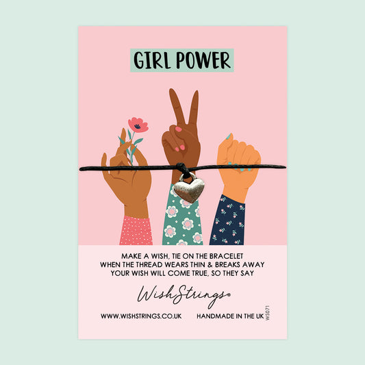 Girl Power Wish Bracelet – Handmade Waxed Cord Bracelet on Illustrated Card Gift