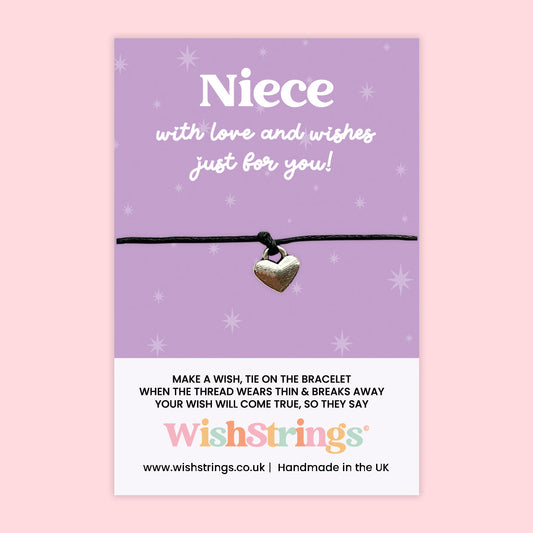 WishStrings Wish Bracelet – Niece | Handmade Heart Charm Gift | Thoughtful Keepsake for Birthdays, Christmas or Just Because