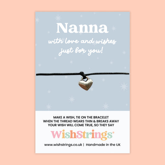 WishStrings Wish Bracelet – Nanna | Thoughtful Gift for Grandma | Handmade Keepsake with Heart Charm for Nan, Nana, or Granny