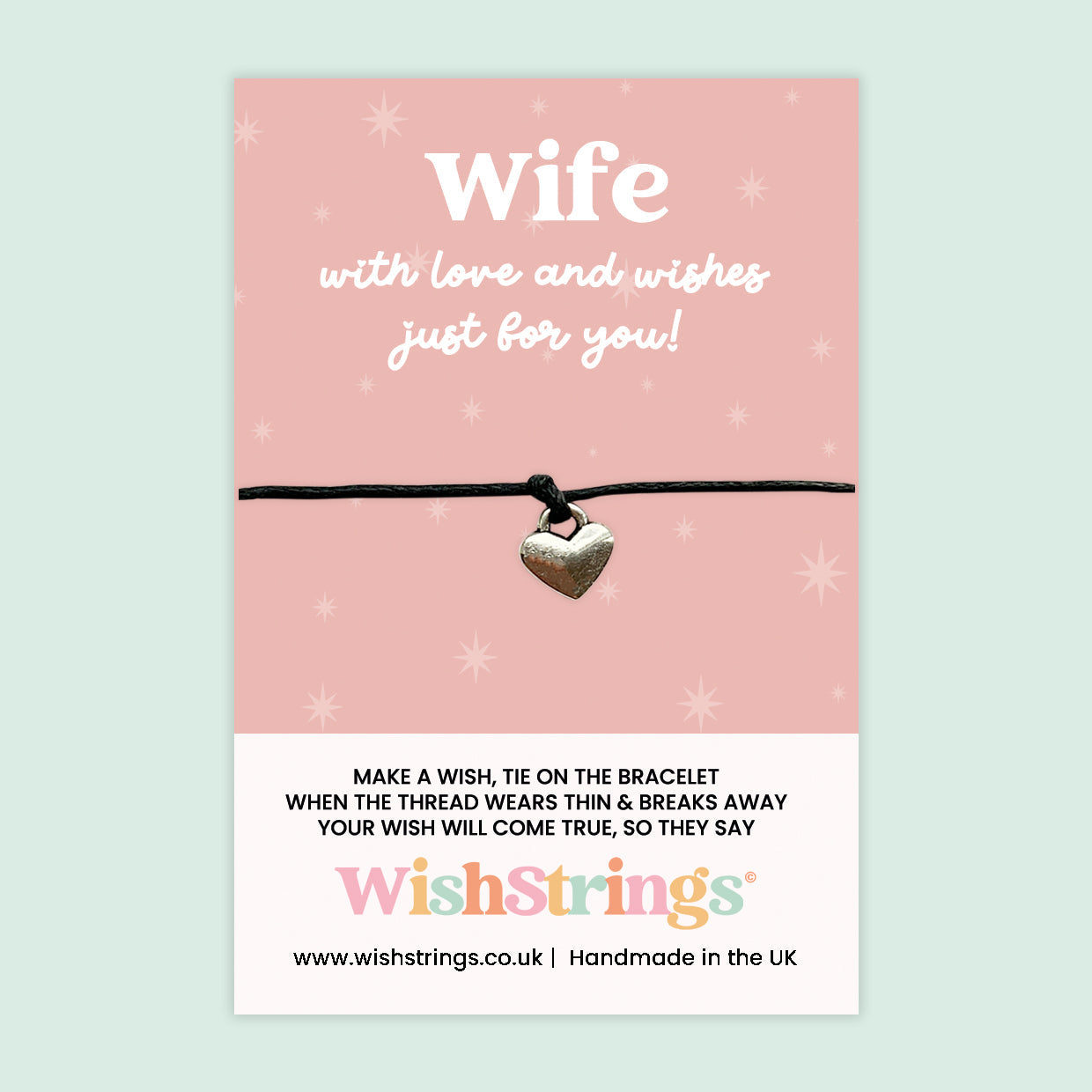 WishStrings ‘Wife – With Love and Wishes Just for You’ Wish Bracelet | Romantic Gift for Wife | Handmade Sentimental Keepsake