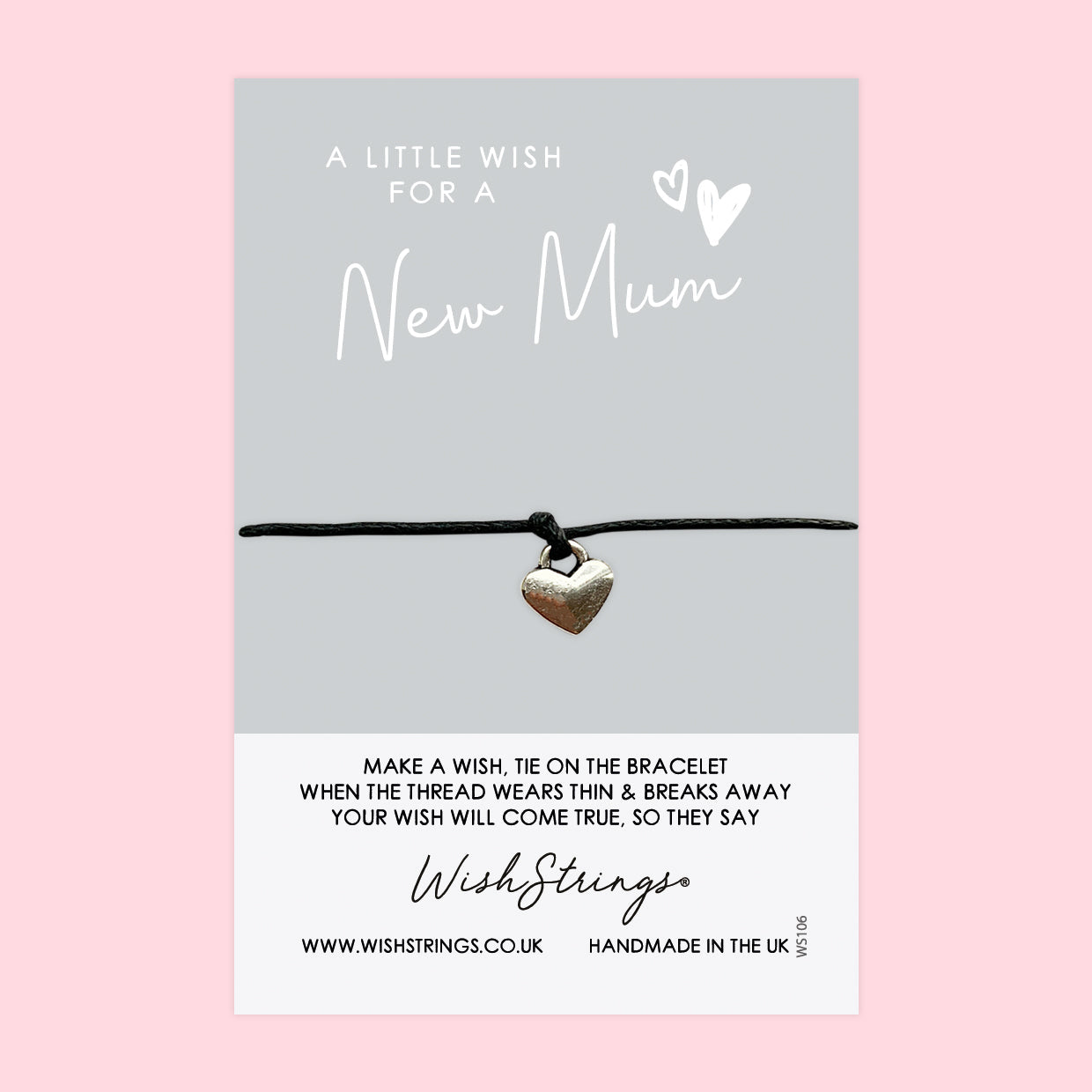 New Mum Wish Bracelet – Adjustable Waxed Cotton Cord | Baby Shower Gift Card Included