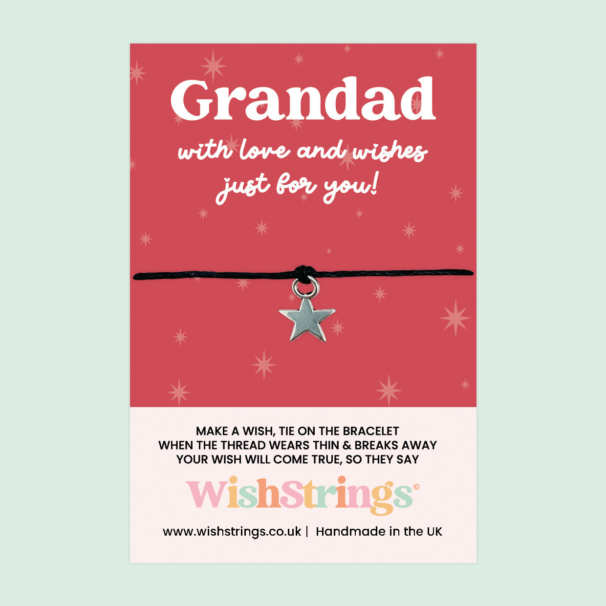 Grandad Wish Bracelet – Handmade Silver Waxed Cotton Cord | Birthday & Fathers Day Gift Card