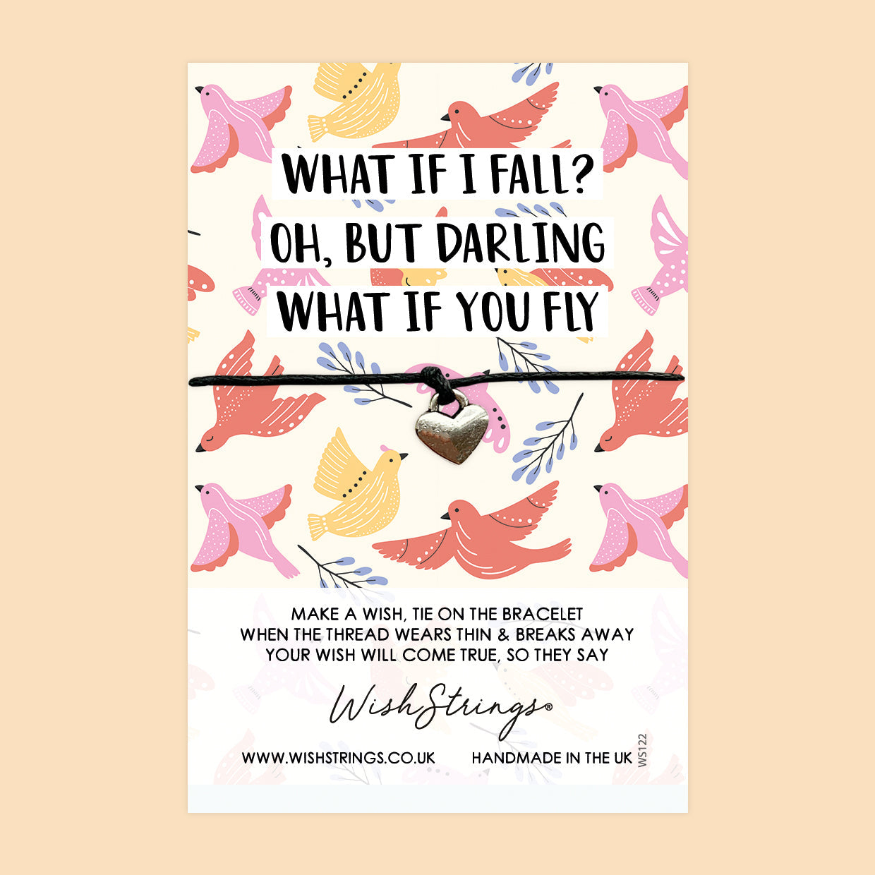 WishStrings ‘What If I Fall, Oh Darling What If You Fly’ Wish Bracelet | Inspirational Gift | Meaningful Keepsake for Courage & Hope