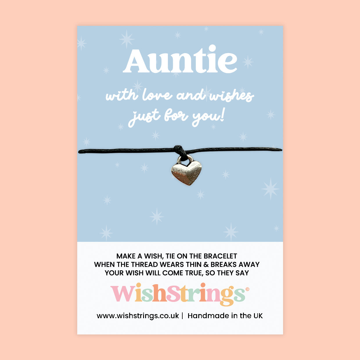Auntie Wish Bracelet – Handmade Silver Friendship Gift with Birthday Card