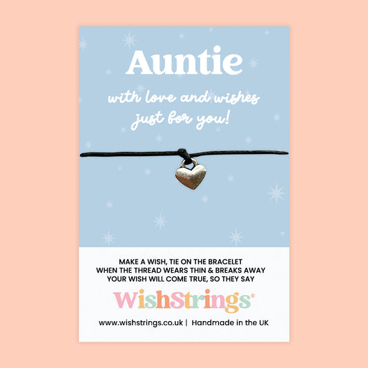 Auntie Wish Bracelet – Handmade Silver Friendship Gift with Birthday Card