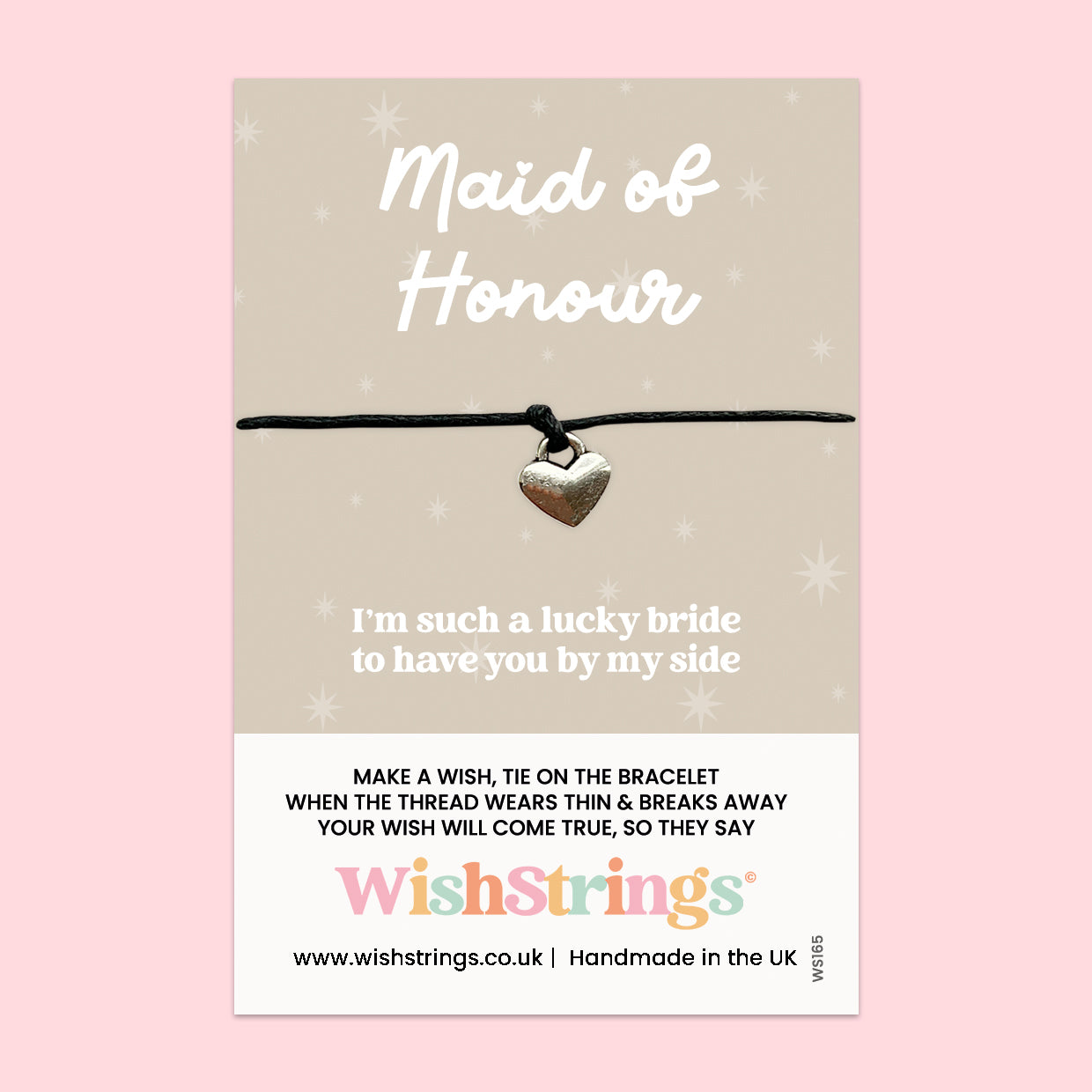 Maid of Honour Bracelet – Handmade Wish Bracelet on Card | Bridal Party Gift