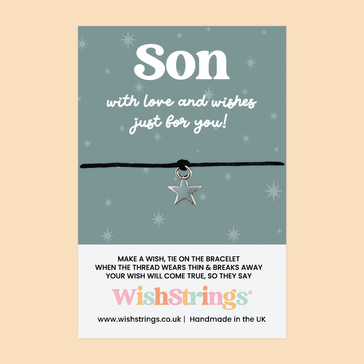 Son WishStrings Bracelet – Adjustable Cotton Wax Cord With Gift Card | Thoughtful Son Gift