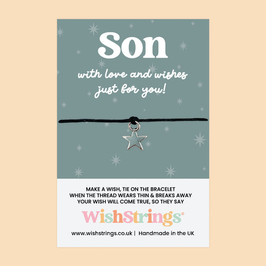 Son WishStrings Bracelet – Adjustable Cotton Wax Cord With Gift Card | Thoughtful Son Gift