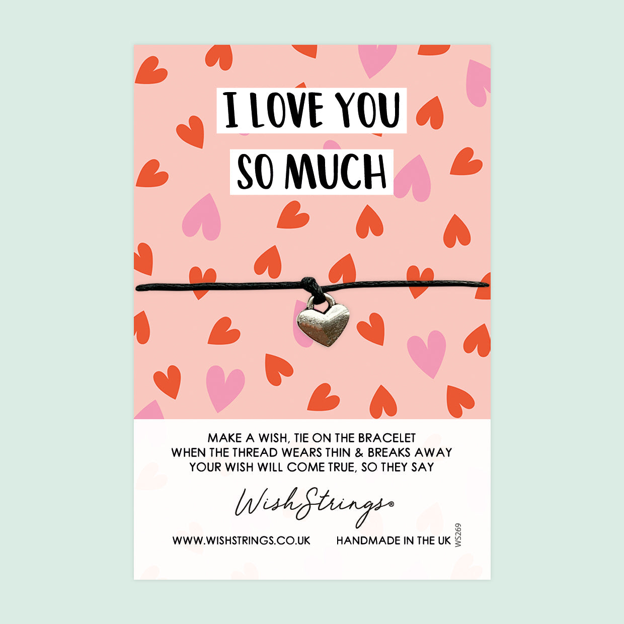 I Love You So Much Bracelet – Handmade Wax Cord Romantic Gift With Gift Card For Valentines
